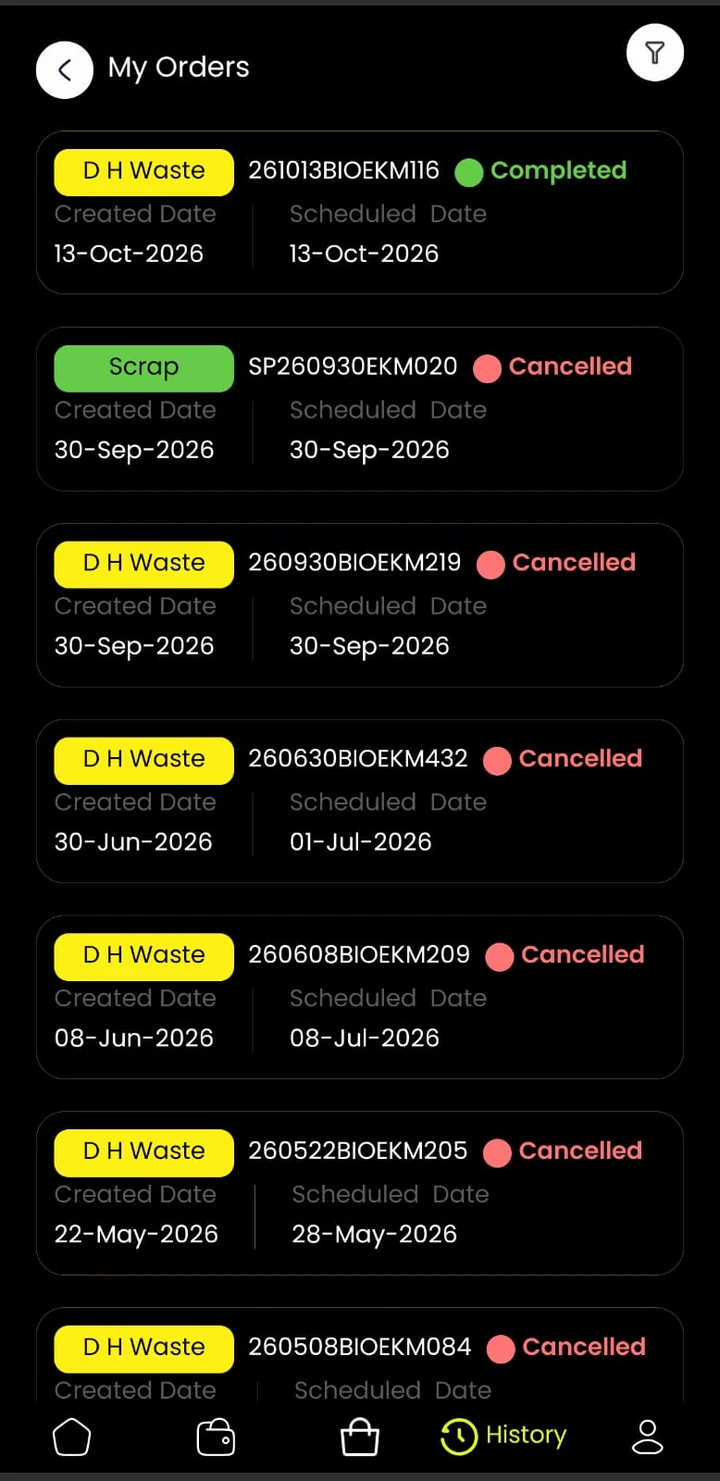 Aakri app order history