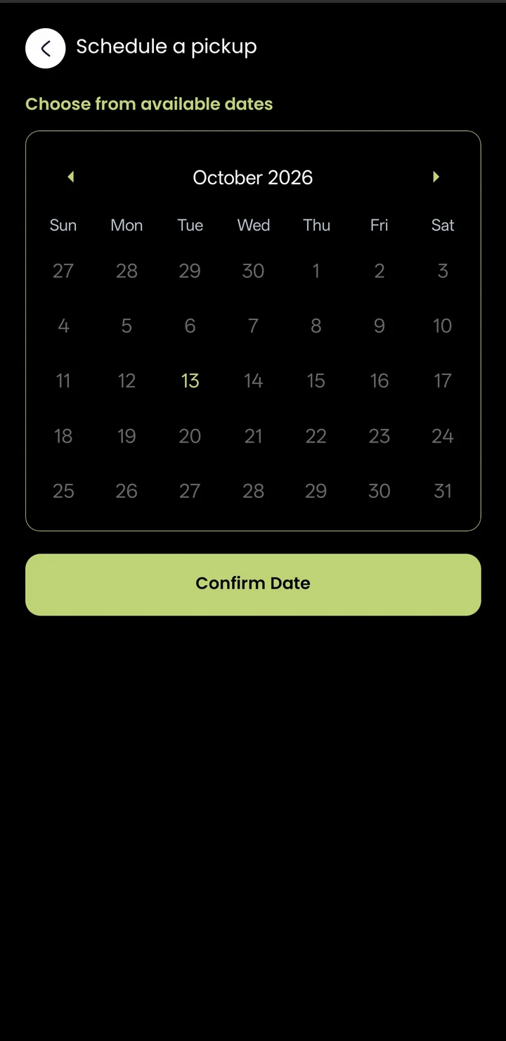 Aakri app pickup scheduling calendar