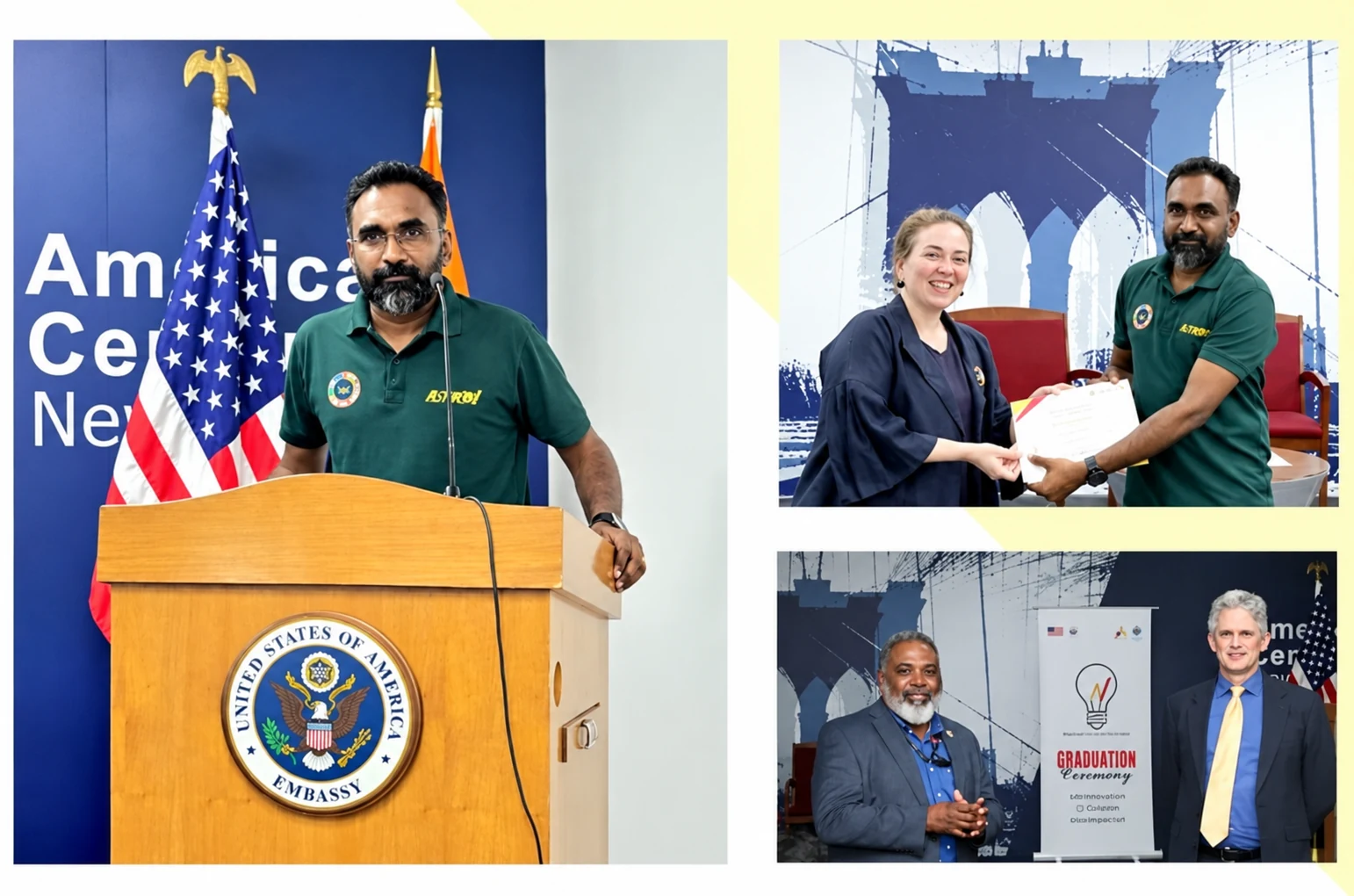 Chandrasekhar G speaking and receiving a certificate at the American Center, New Delhi