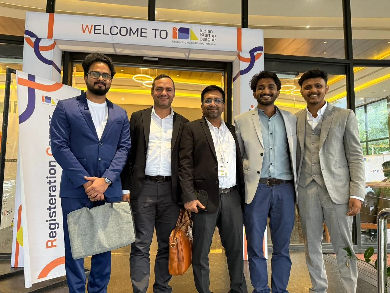 The Aakri team at the entrance of the Indian Startup League